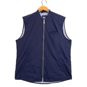 Eton Mens Navy Blue Poplin Full Zip Vest Jacket XL Cotton Blend Made in Romania